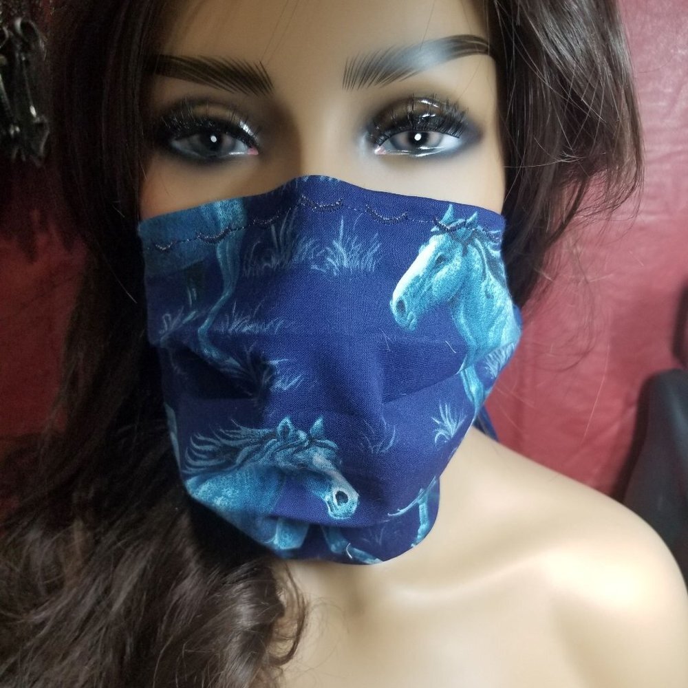 Cloth Face Mask with Silver/copper Filters- Horse